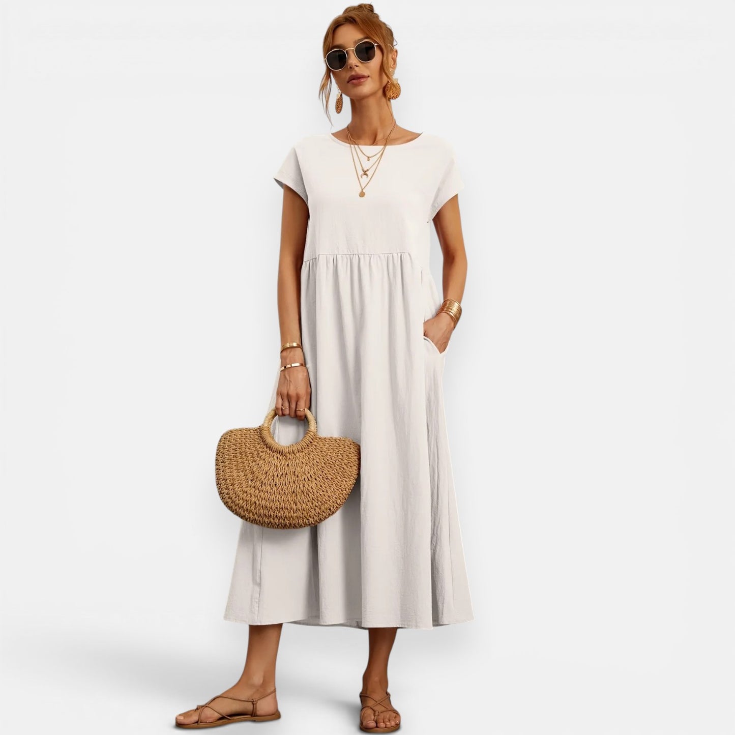 Robe Midi Fluide Luna – Élégance Naturelle d’Été