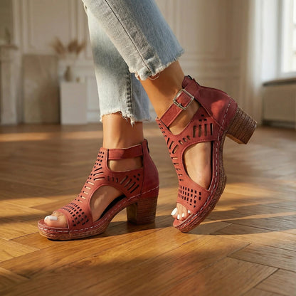 Sandales Femme à Talon Épais Ajourées – Bout Ouvert