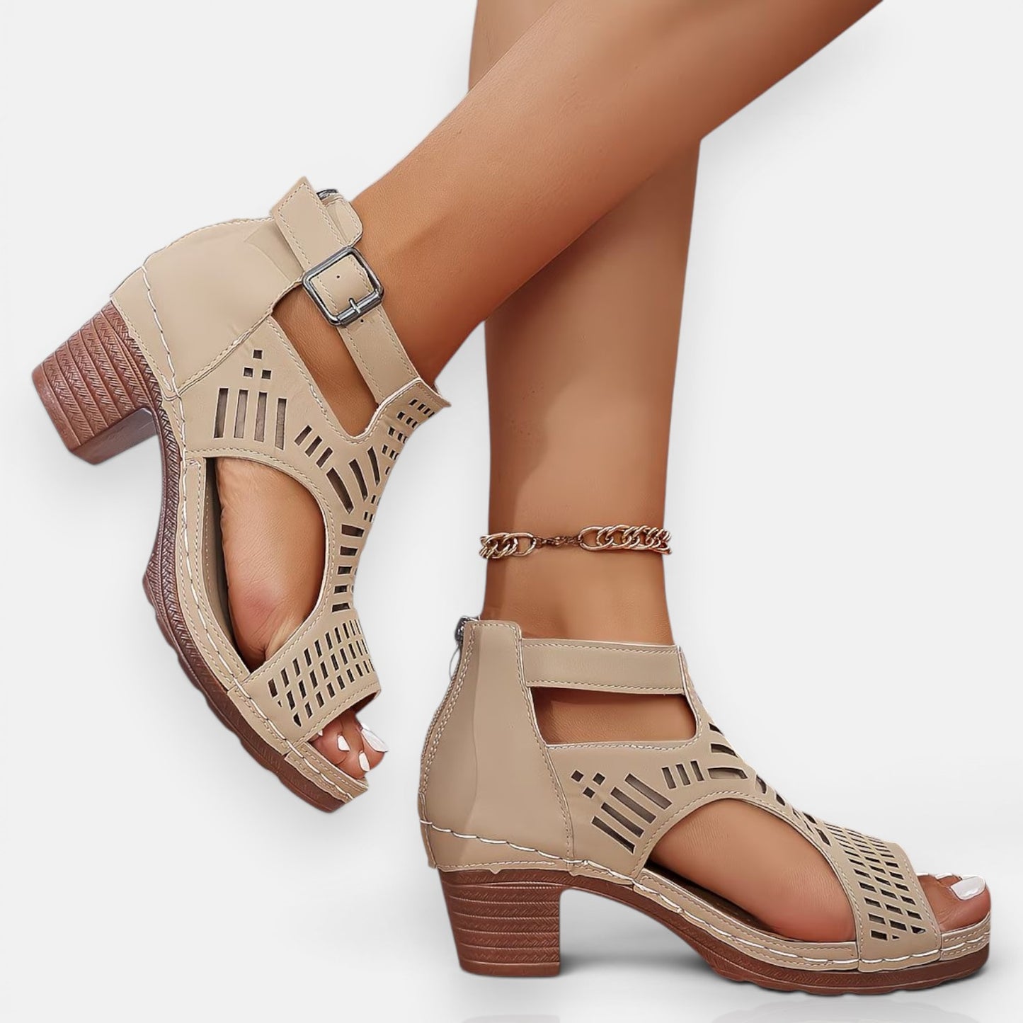 Sandales Femme à Talon Épais Ajourées – Bout Ouvert