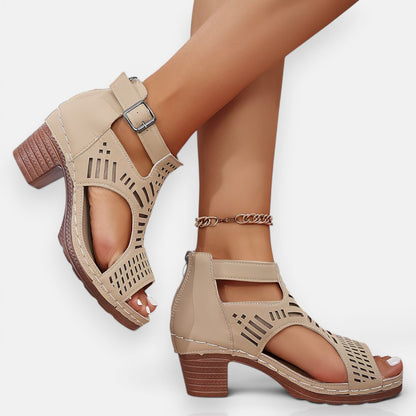 Sandales Femme à Talon Épais Ajourées – Bout Ouvert