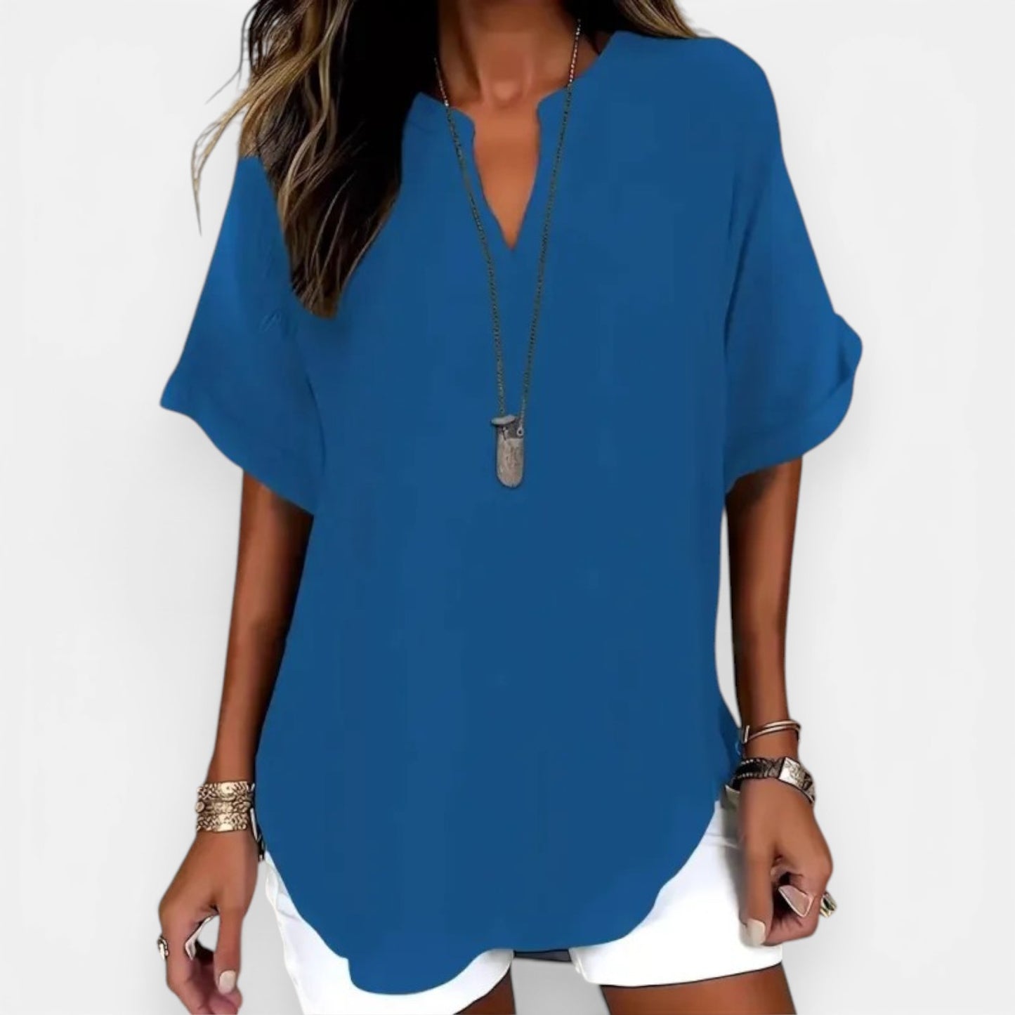 Blouse Femme Ample Col V – Haut d'Été Léger