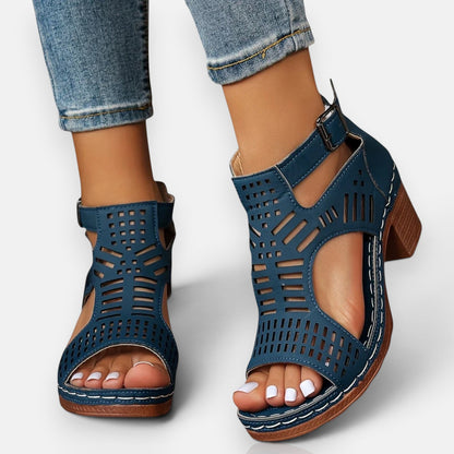 Sandales Femme à Talon Épais Ajourées – Bout Ouvert