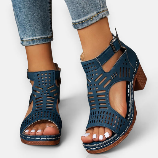 Sandales Femme à Talon Épais Ajourées – Bout Ouvert