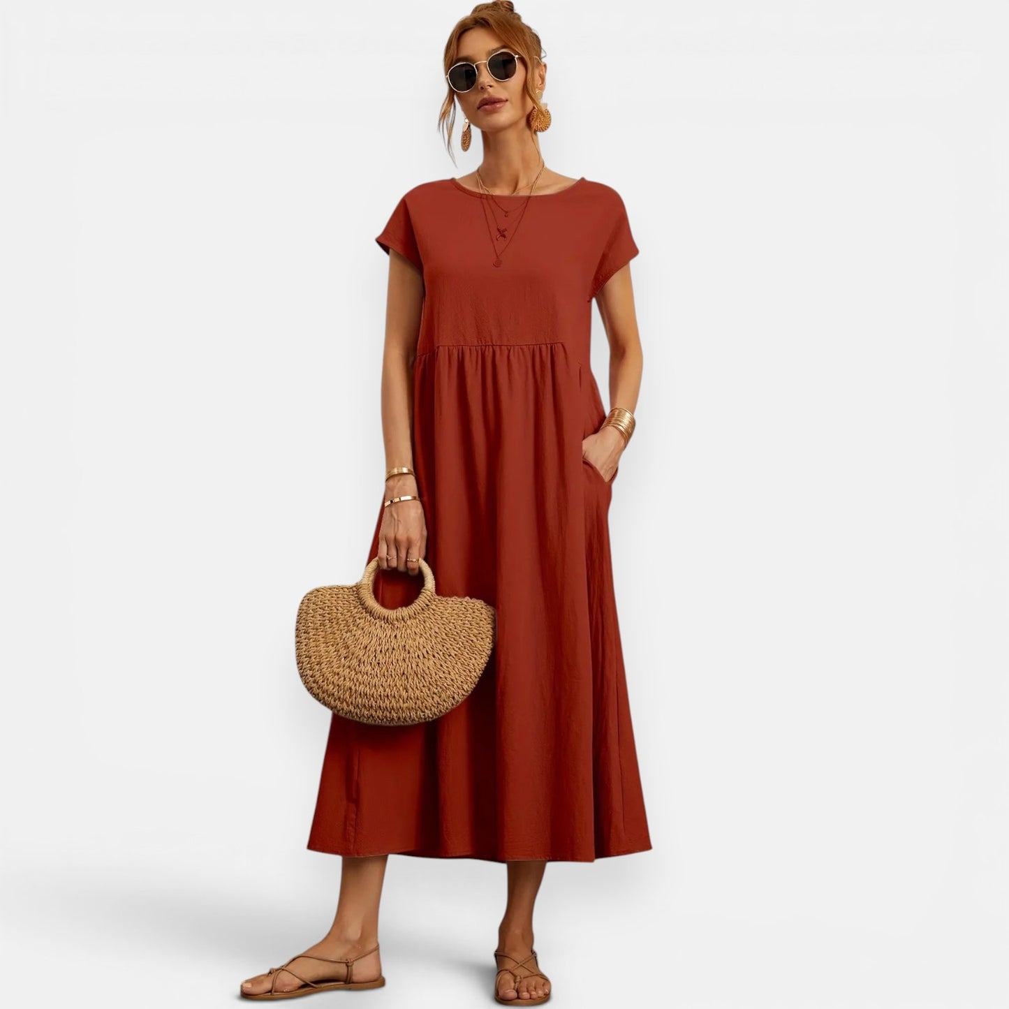 Robe Midi Fluide Luna – Élégance Naturelle d’Été