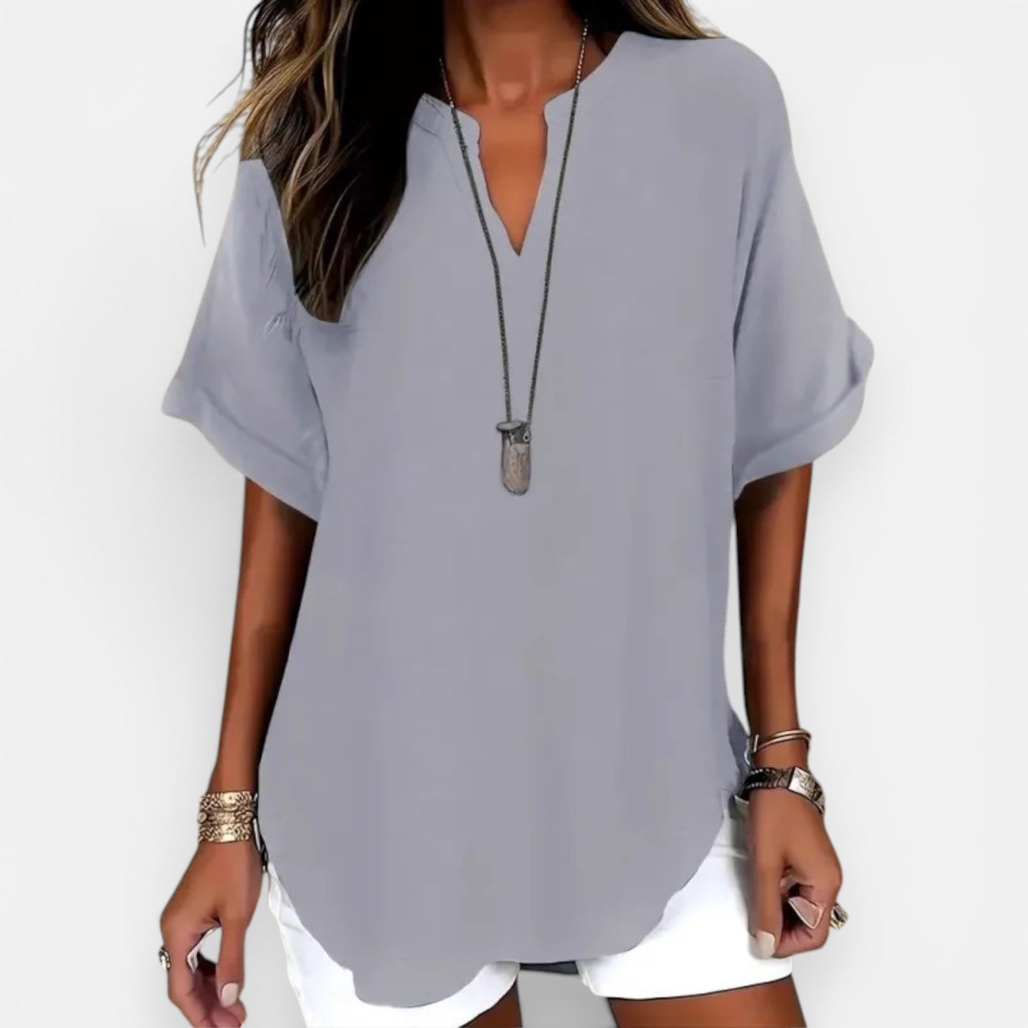 Blouse Femme Ample Col V – Haut d'Été Léger