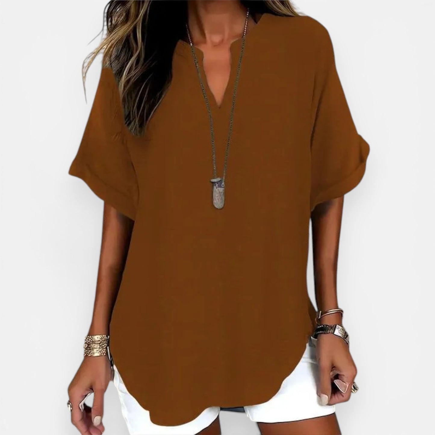 Blouse Femme Ample Col V – Haut d'Été Léger