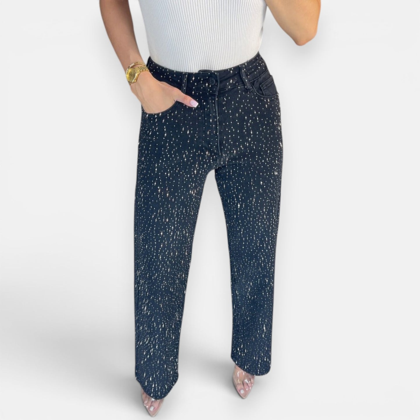 Jean Taille Haute Glamour à Strass