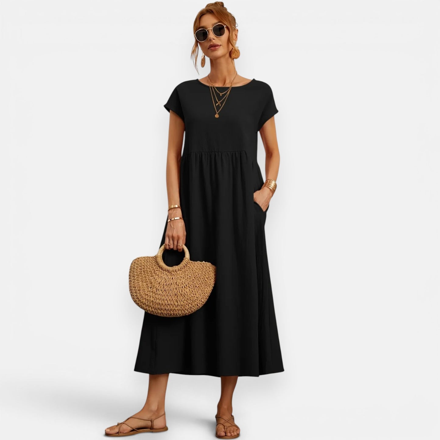 Robe Midi Fluide Luna – Élégance Naturelle d’Été