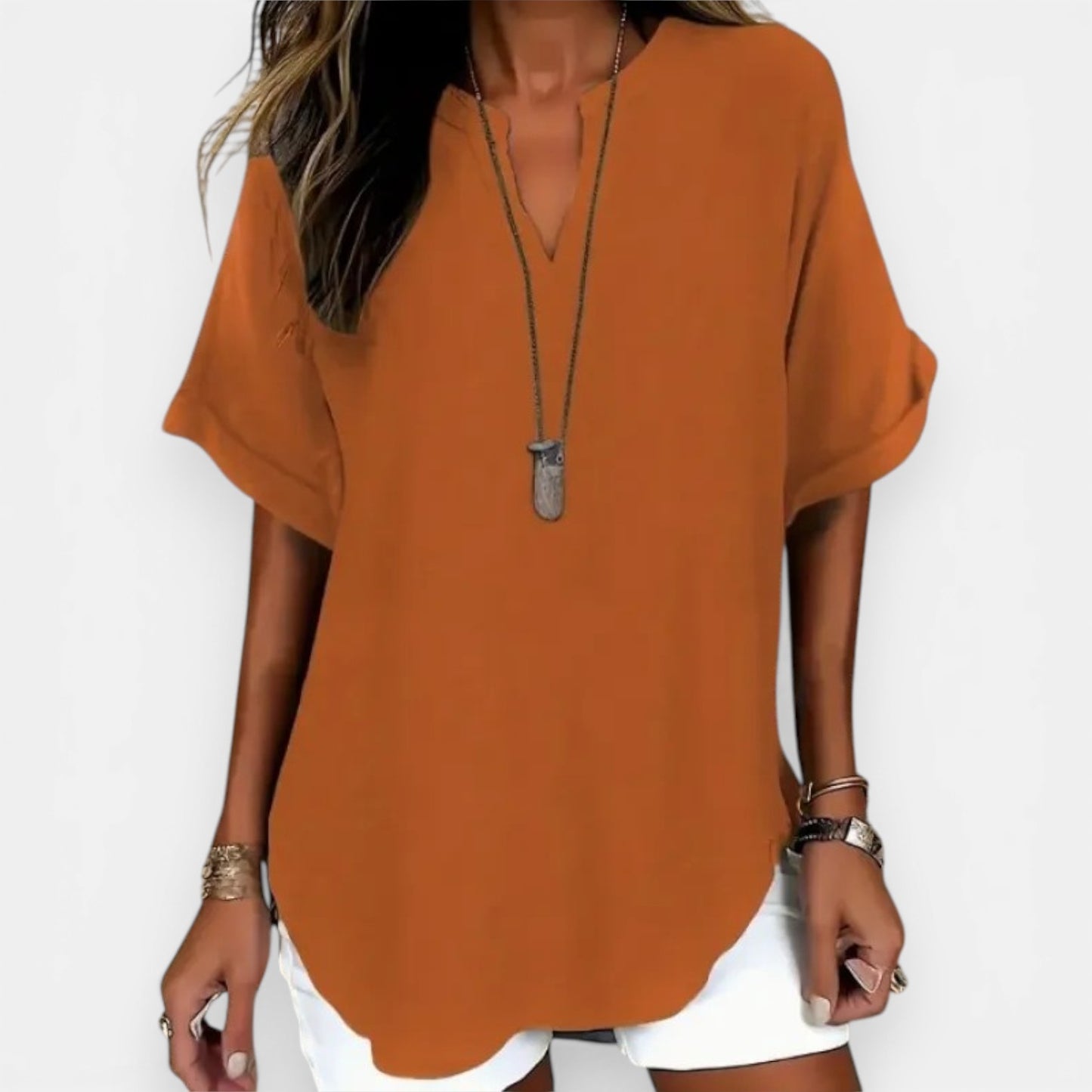 Blouse Femme Ample Col V – Haut d'Été Léger