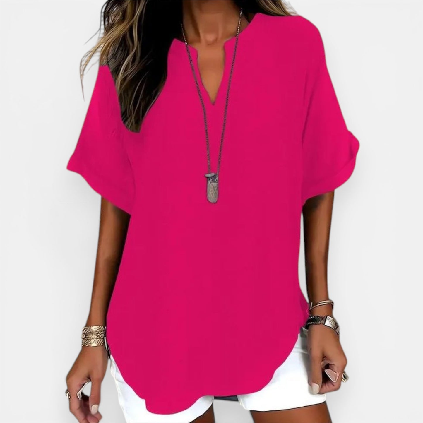 Blouse Femme Ample Col V – Haut d'Été Léger