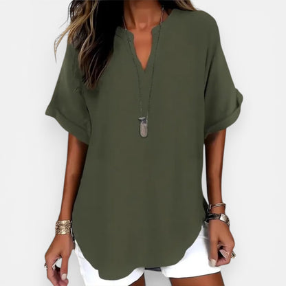 Blouse Femme Ample Col V – Haut d'Été Léger