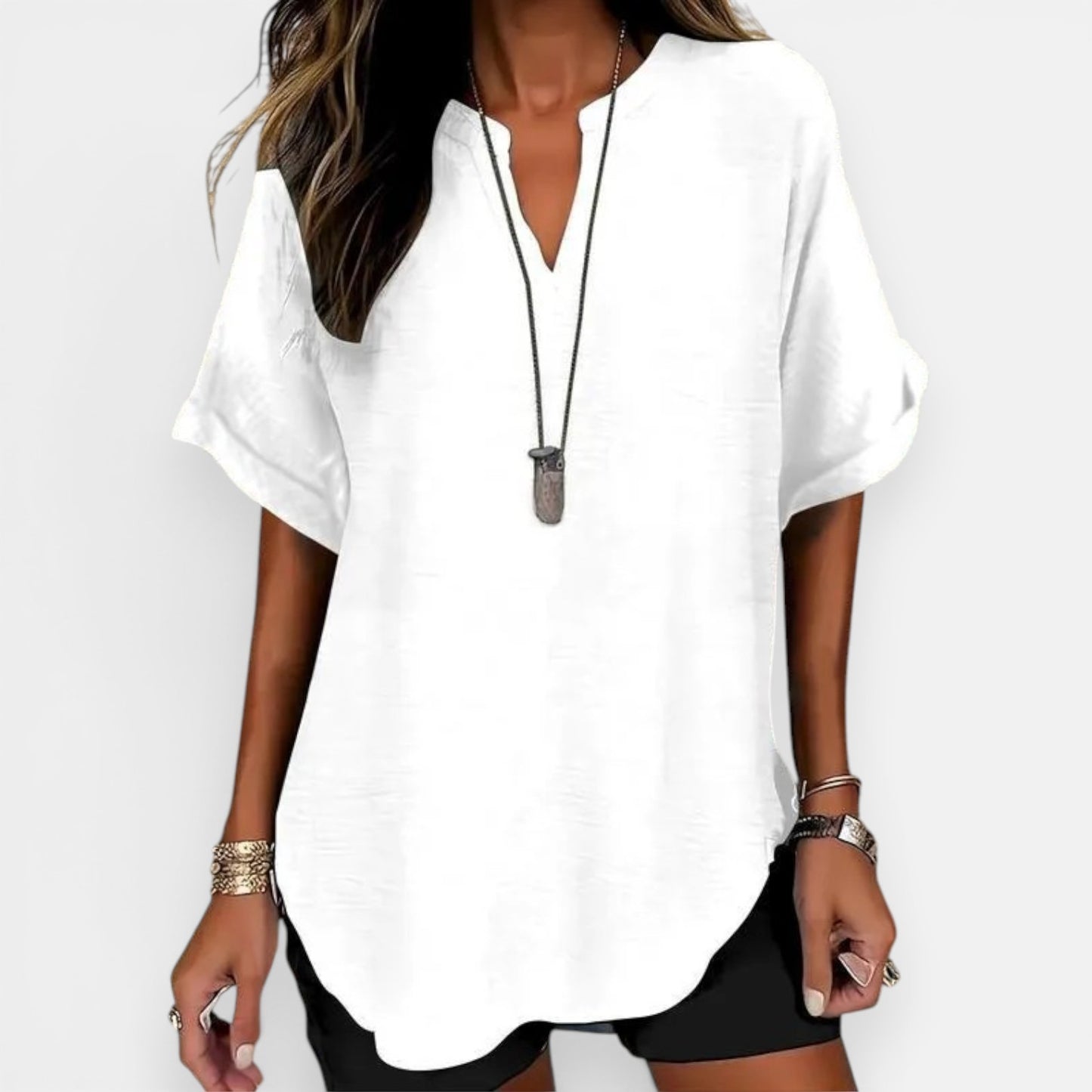 Blouse Femme Ample Col V – Haut d'Été Léger