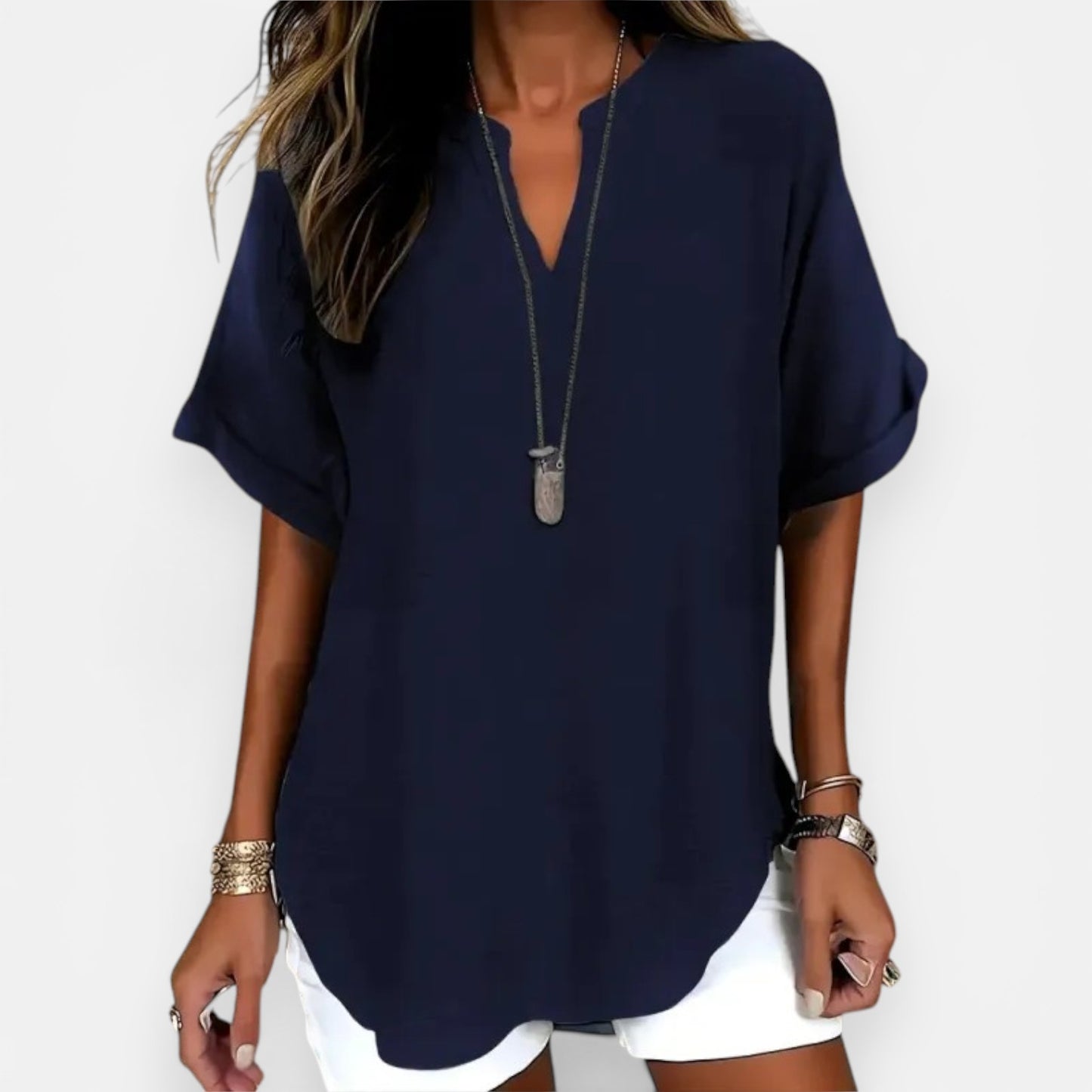 Blouse Femme Ample Col V – Haut d'Été Léger